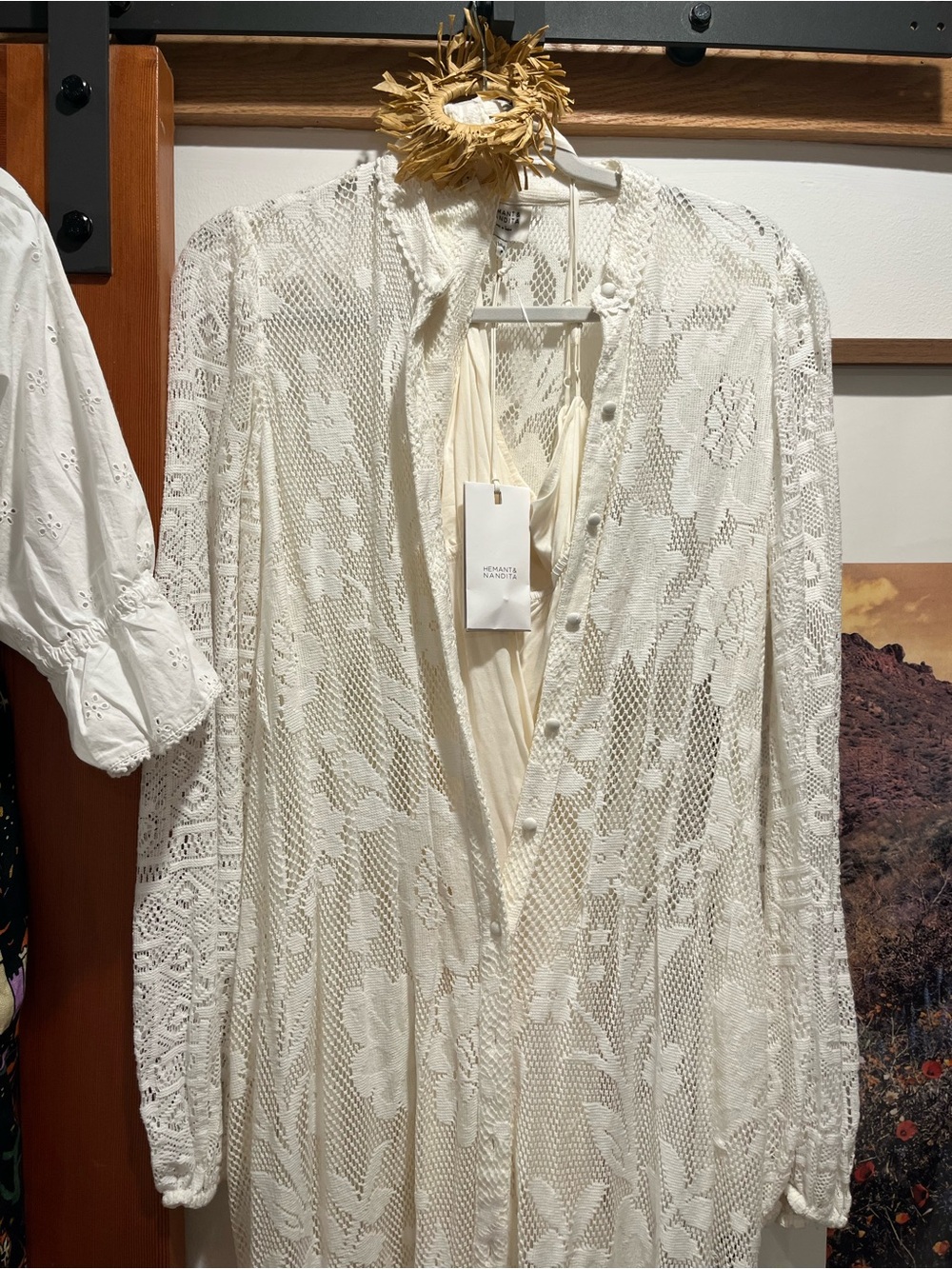 NWT Hemant & Nandita Nysa Shirt Dress Off White Lace Maxi Boho Bridal